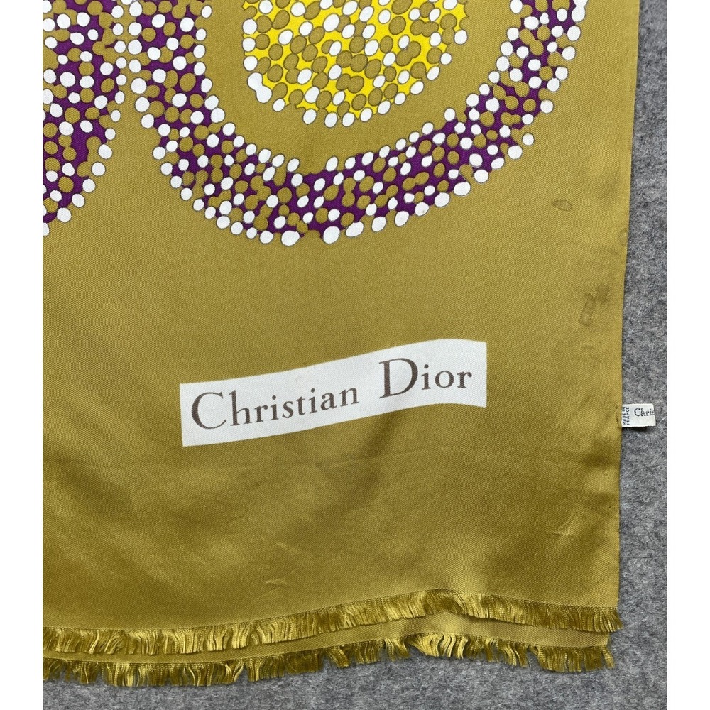 Vintage Christian Dior Silk Scarf Wrap Gold Multicolor Artsy Abstract 20x68 - Picture 2 of 16